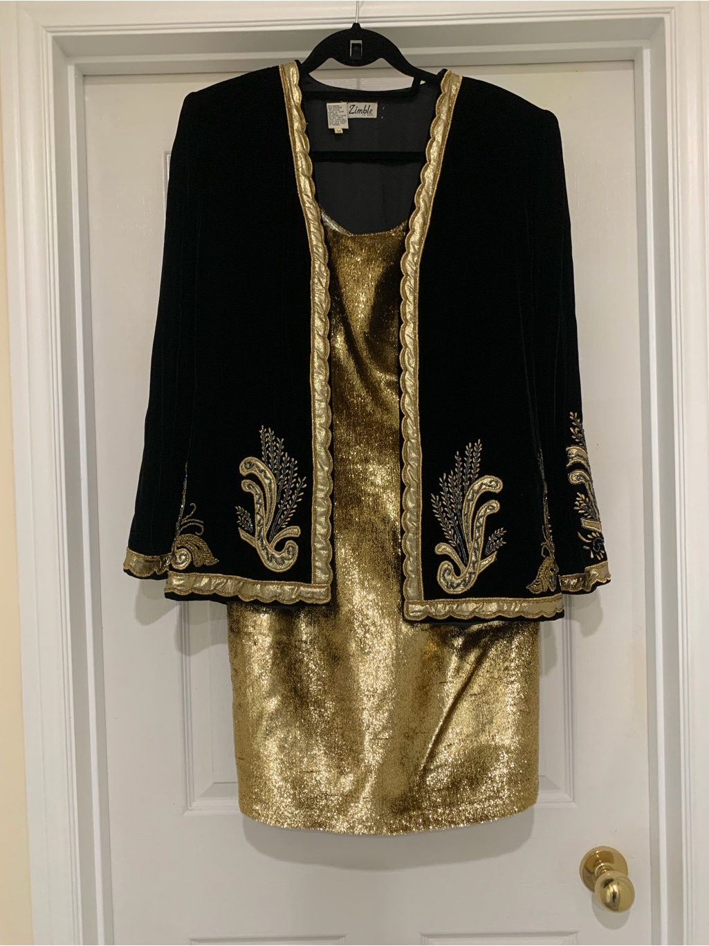Black Velvet & Gold Embroidered Jacket With Gold Dress